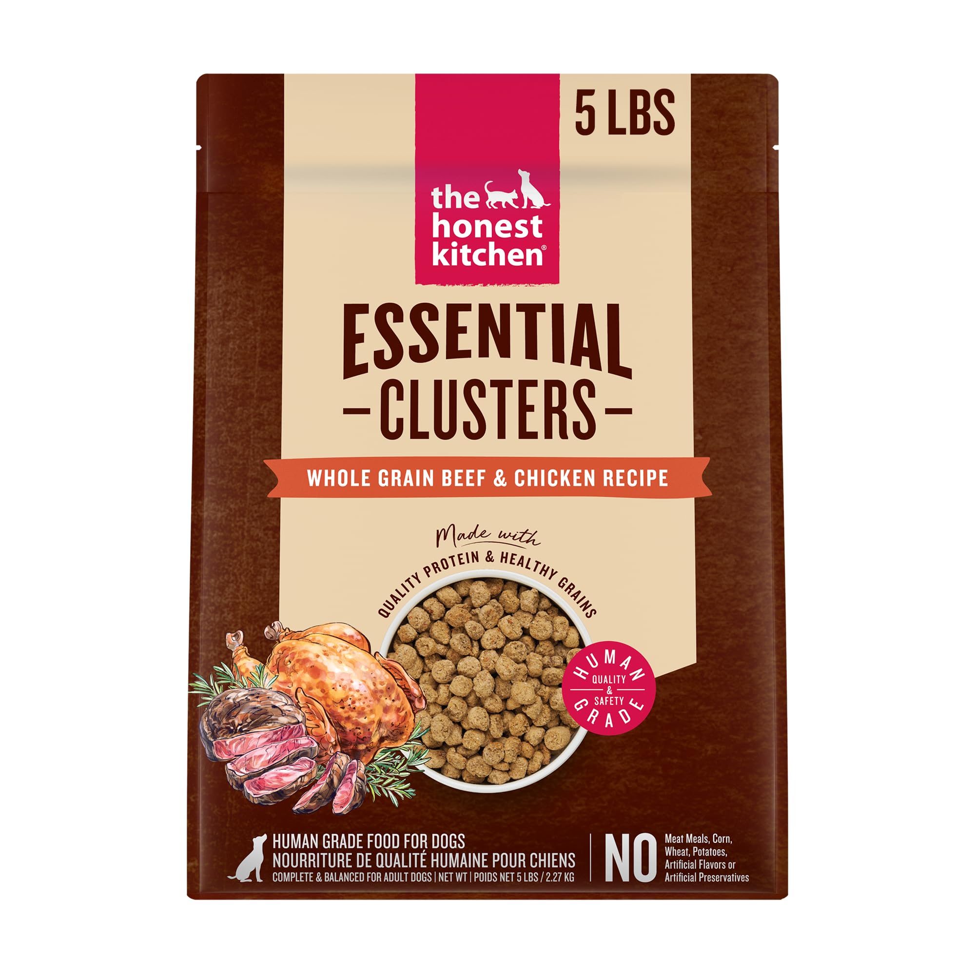 The Honest Kitchen Human Grade Essential Clusters Dry Dog Food, Whole Grain Beef & Chicken 5 lb Bag