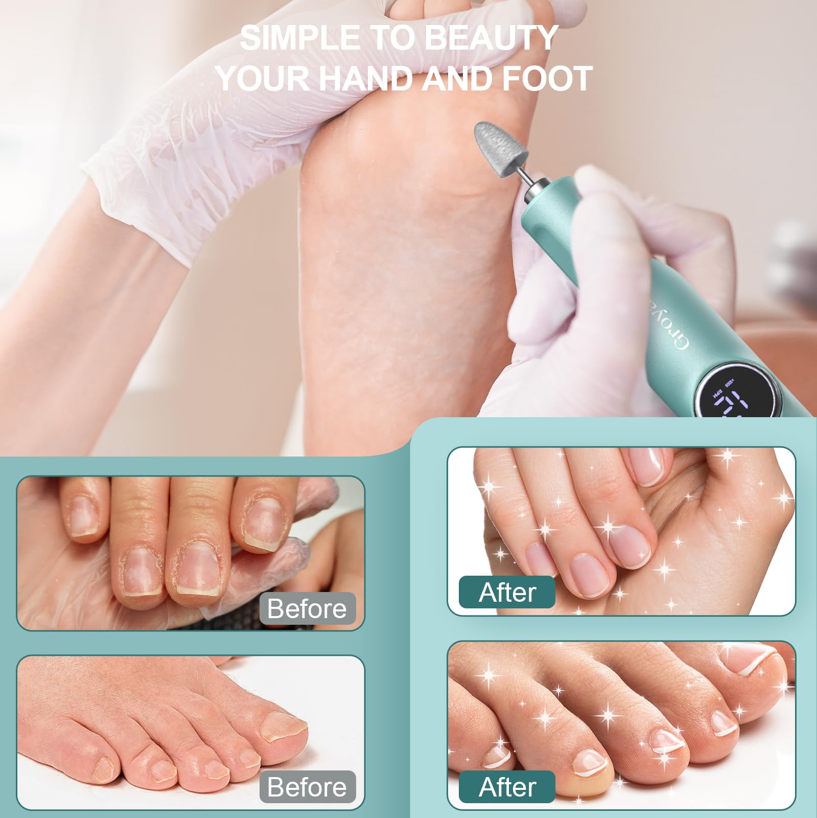 Kit de taladro de uñas, taladro eléctrico inalámbrico para uñas, kit profesional de 20000 rpm, lima de uñas eléctrica para uñas de gel acrílico, kit de uñas de e-file para salón de manicura en el 5