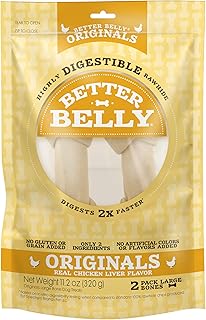 Better Belly Chicken Liver Rawhide Large Dog Bones, 2-Count