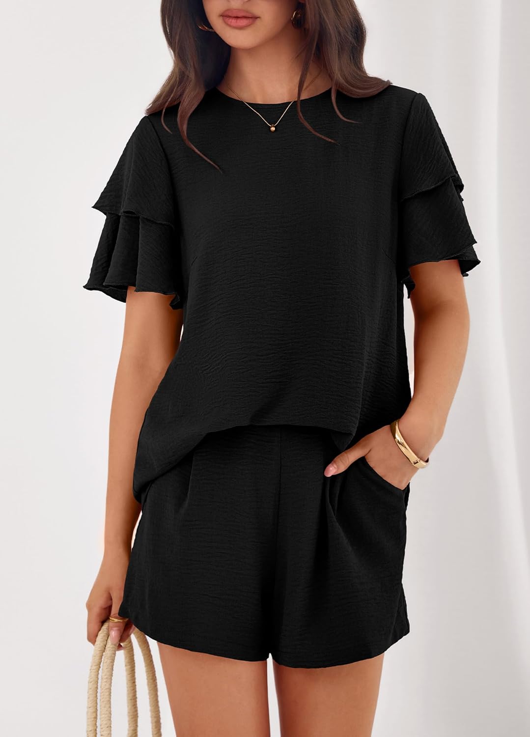 KIRUNDO Two Piece Sets For Women Summer Casual Loose Ruffle Short Sleeve Matching Shorts Sets Beach Vacation Cruise Outfits - Image 3