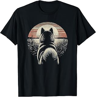 Vintage Akita Dog Retro Sunset Scene Art Design Men Women T-Shirt