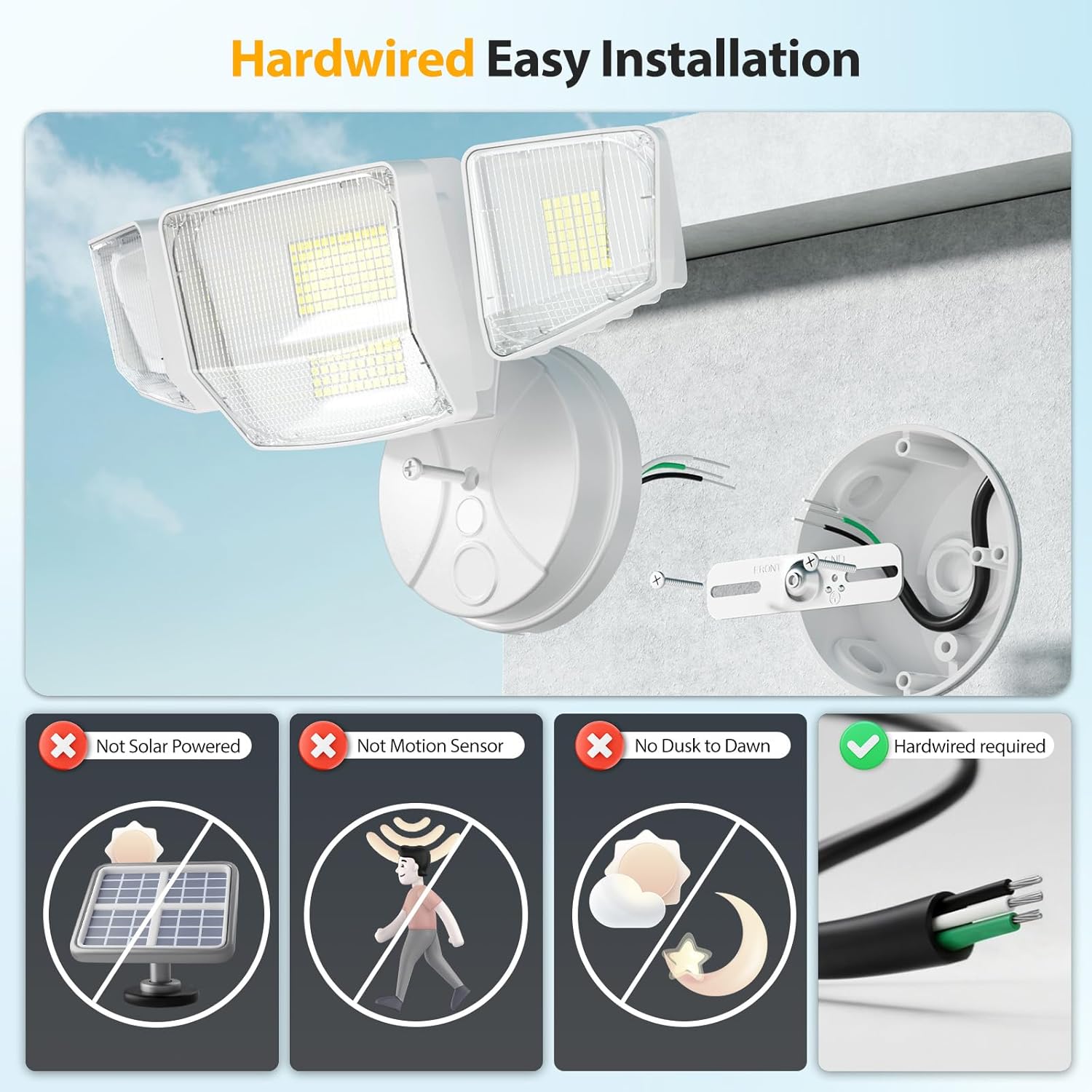 Onforu 90W Flood Lights Outdoor, 10000LM Ultra Bright 4-Head LED Security Light with Switch Control, IP66 Waterproof 6500K Exterior Lights for Yard Garage Patio