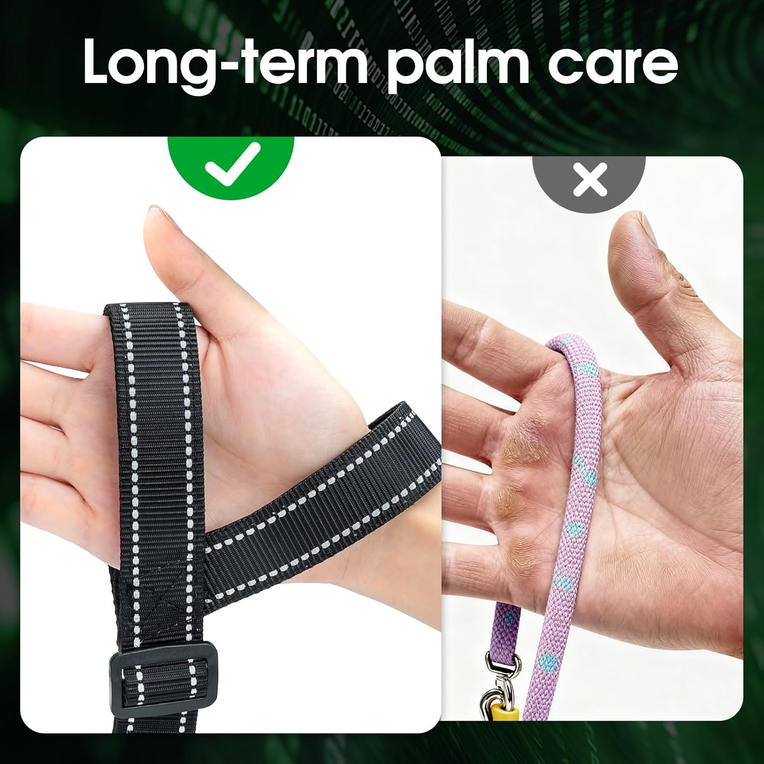 Hands-Free Dog Leash, Heavy Duty No-Pull Training Lead w/Anti-Tangle, Double Padded Traffic Handles Adjustable 4-4.6FT & Reflective Thread for Medium Large Dogs for Running/Walking Black