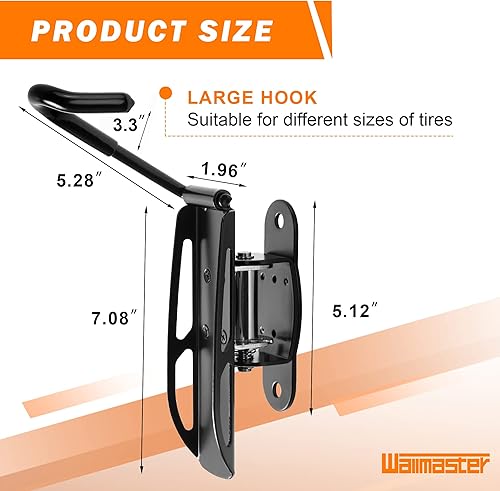 Miniatura 3 de Wallmaster Percha giratoria para bicicleta, gancho de almacenamiento de bicicleta de montaje en pared de garaje para interiores, paquete de 2