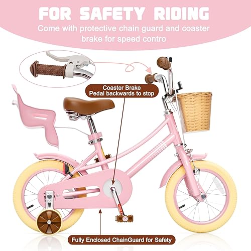 Miniatura 3 de XJD Bicicleta para niñas pequeñas y niños de 2 a 12 años, bicicleta para niños de 12, 14 y 16 pulgadas, con ruedas de entrenamiento y cesta