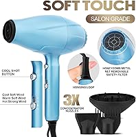 Vista 2 de Flat Iron and Blow Bryer Set, 2200W AC Motor Fast Drying Low Noise Ionic Hair Dryer with Diffuser Nozzle Concentrator Comb for Women Curly Straight