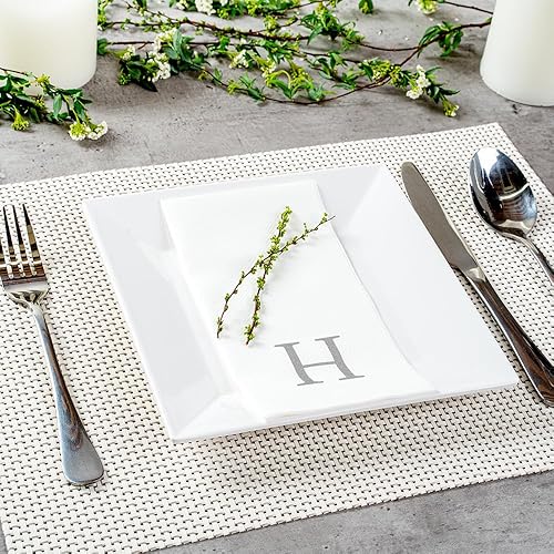 Miniatura 528 de Luxenap - Toallas de invitados de 15.8 x 7.9 pulgadas, 50 toallas de mano con letras plateadas, letra "P", fuente Sans Serif, servilletas de papel