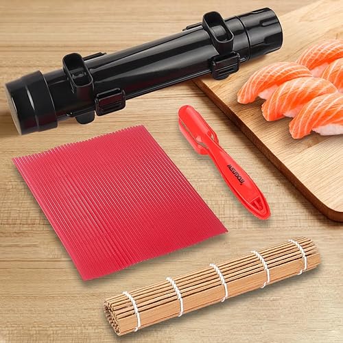 Miniatura 3 de WENDOM Kit de fabricación de sushi para principiantes, incluye máquina de sushi de bazuca, molde de bola de arroz, tapete de bambú, tapete de