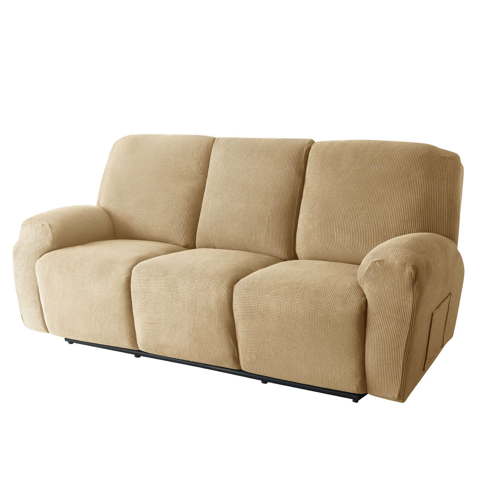 Stretch 8-piece recliner couch covers 3 Seat, Soft Jacquard Fabric reclining sofa slipcover with Pocket Armchair Covers For Pets Kids-camel-3 seater