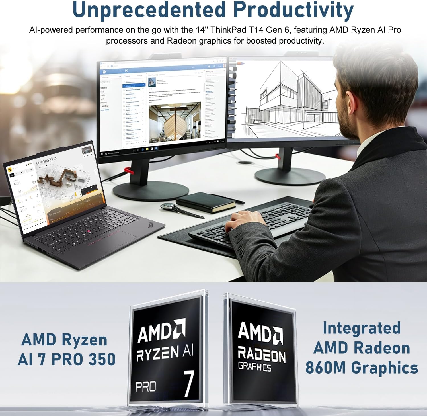 Lenovo ThinkPad T14 Gen 6 Business Copilot+ Laptop, AMD Ryzen AI 7 PRO 350, 14" FHD+ IPS, 64GB DDR5, 2TB SSD, 5MP IR Camera, Fingerprint, Backlit, Wi-Fi 7, HDMI, Windows 11 Pro, 7-in-1 Hub Bundle