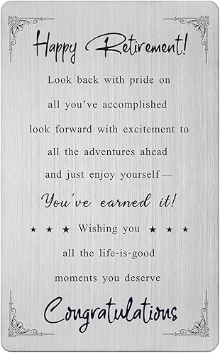 Suoegigs Regalos de feliz jubilación para mujeres u hombres, tarjeta de jubilación grabada con mensaje de significado para él y ella, disfrútalo -