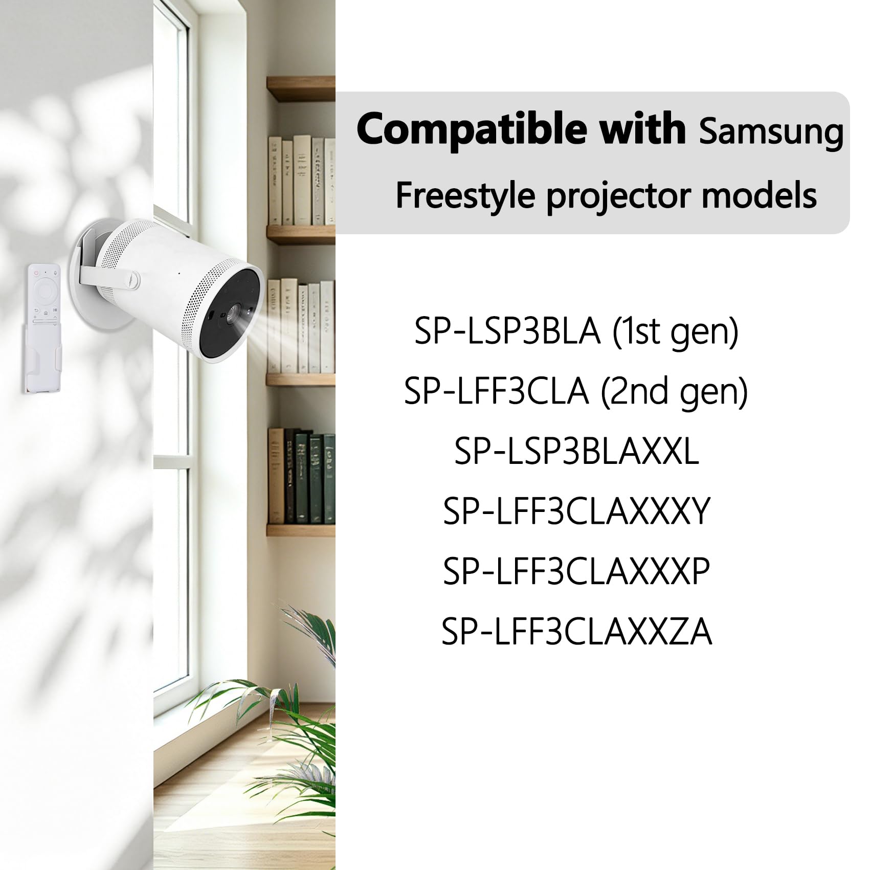 Soporte de pared de estilo libre compatible con Samsung Freestyle Proyector montaje en techo, Freestyle 2 accesorios soporte de montaje en pared, blanco (blanco)