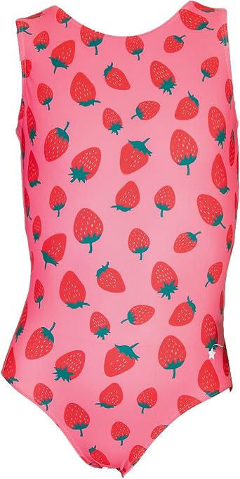 Destira Strawberry Fields Gymnastics Leotard for Girls, Red & Pink | Premium Performance Fabric Split-Back Style Matching Scrunchie Made in USA Comfortable Stretch Fit