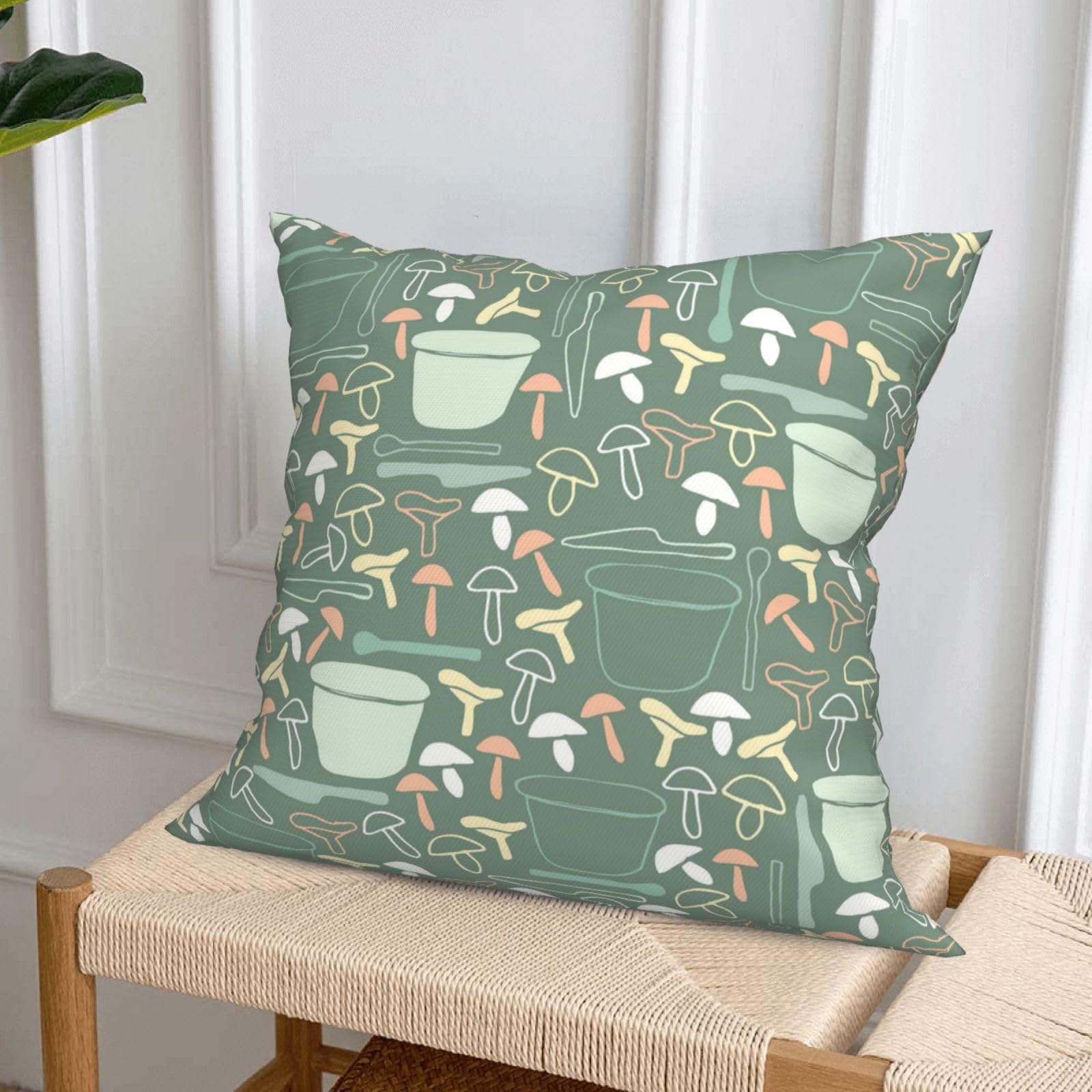 Fundas de Cojines Juego de 4 75x75cm Funda Cojin Lino Verde Cojines Decoracion tazas Fundas de Cojín Cuadradas Impresión Doble Cara con Cremallera Oculta,para Sofá Cama Decoración Hogar30x30in