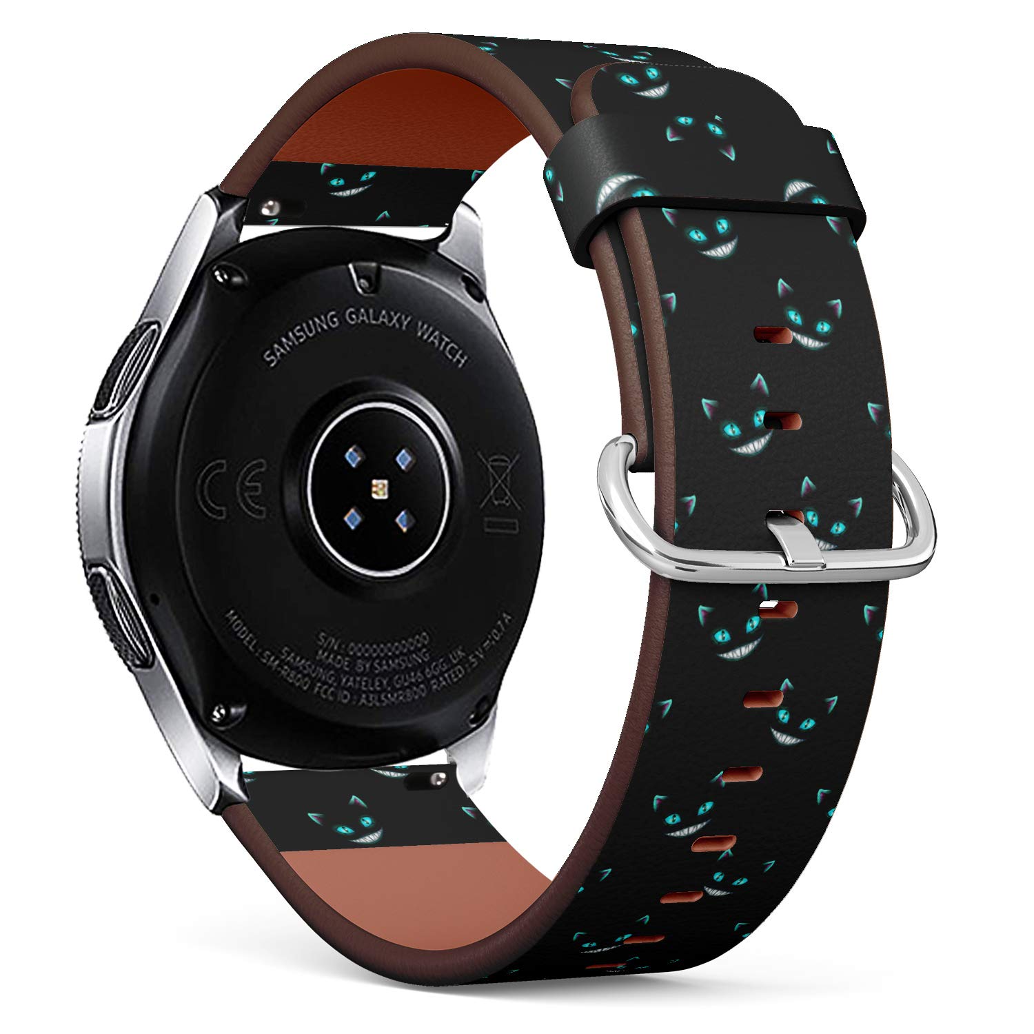 S-Type Replacement Leather Strap Printing Wristbands Compatible with Samsung Galaxy Watch 42mm 46mm Watch Band - Disappearing Cheshire Cat Faces on Black Background