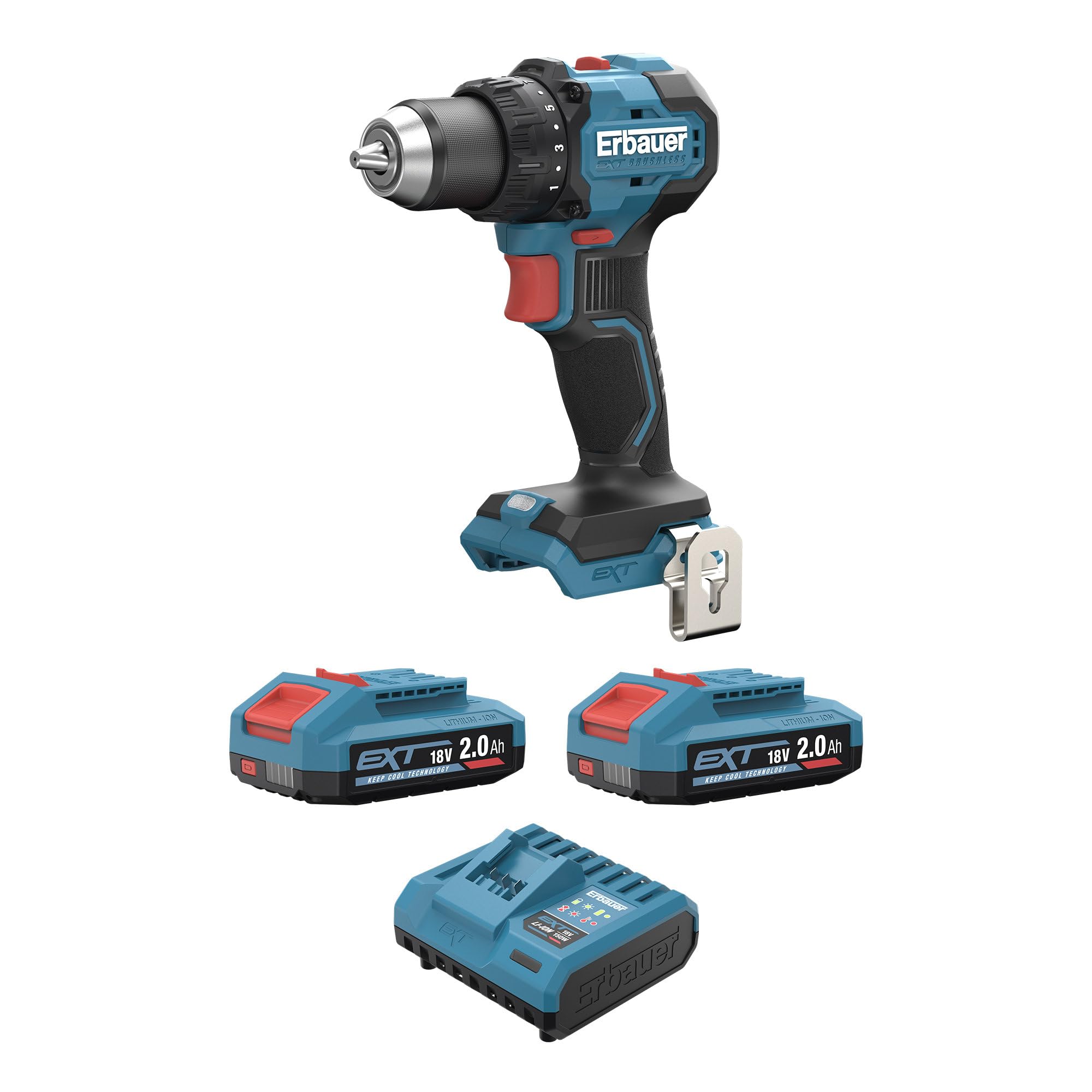 Erbauer Perceuse Visseuse Sans Fil, Brushless,18V | Avec Batteries 2x2Ah, Moteur brushless V2 puissant, couple 75 Nm et mandrin 13 mm, ERI1096DDH