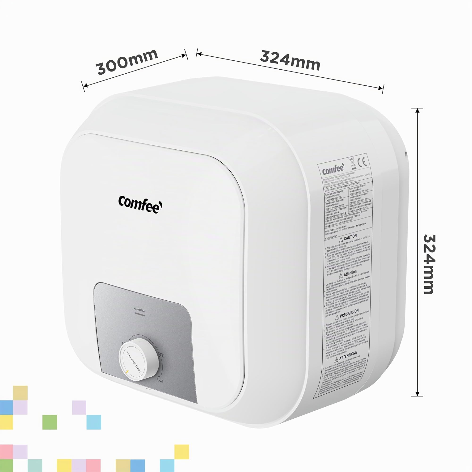 COMFEE ' D10-15VD1OW Thermos Elettrico 10L Scaldabagno Elettrico sopra il Lavello con Serbatoio Acqua - Leggero, Compatto, Facile da Installare - Ideale per una piccola famiglia