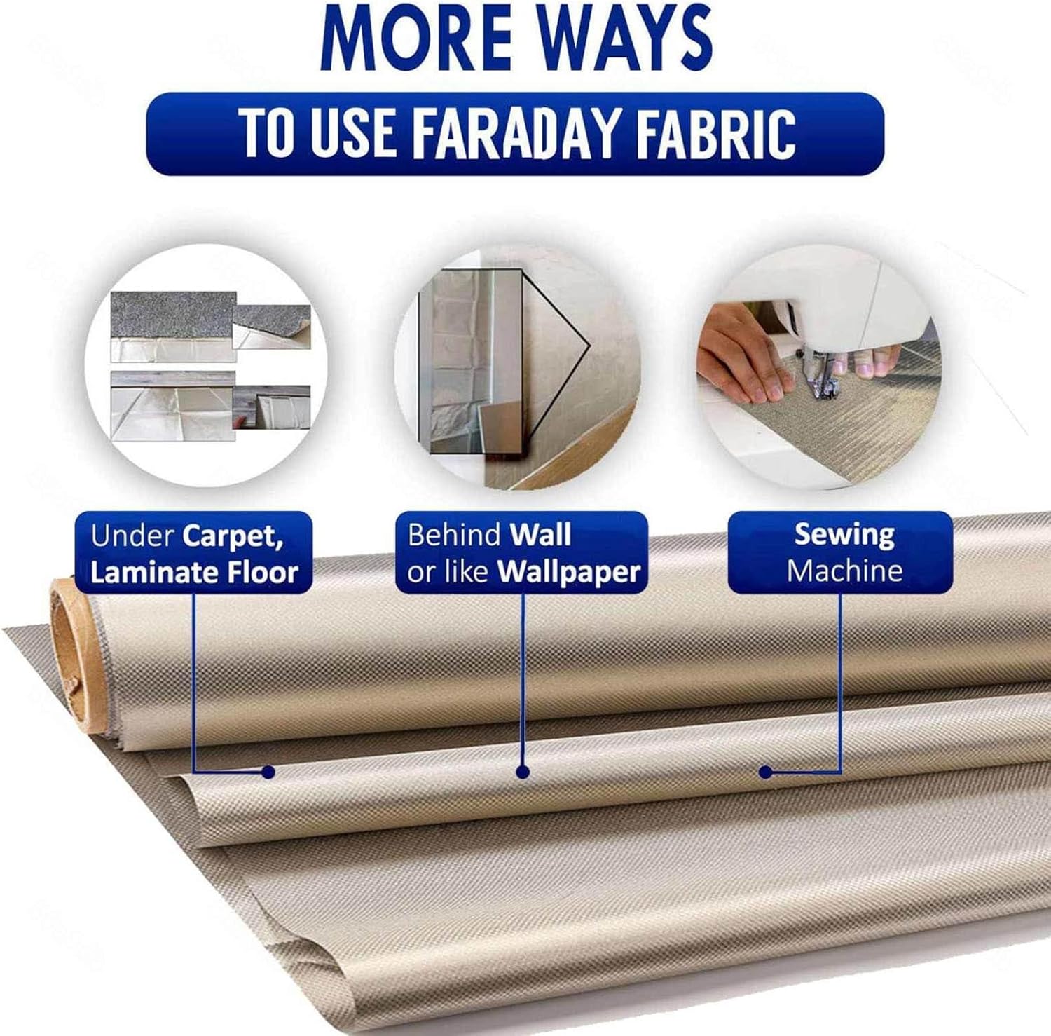 Faraday Fabric Large EMF Shielding Fabric Radiation Protection EMF Blockers EMI Isolation for Conductive Pads, Smart Meters,silver-5x1.1m