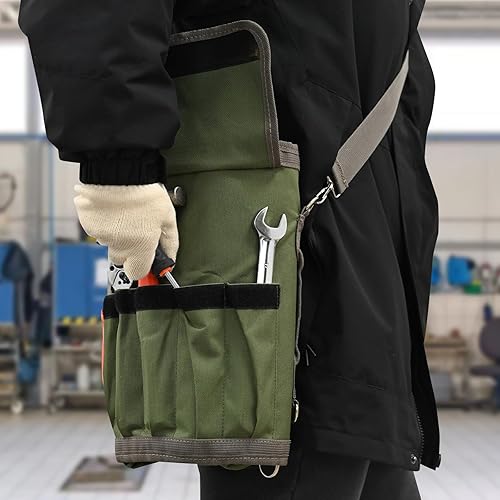 Miniatura 5 de Bolsa de herramientas enrollable, bolsa enrollable de herramientas resistente, con 4 bolsillos y 2 bolsas desmontables, bolsa enrollable para papá,