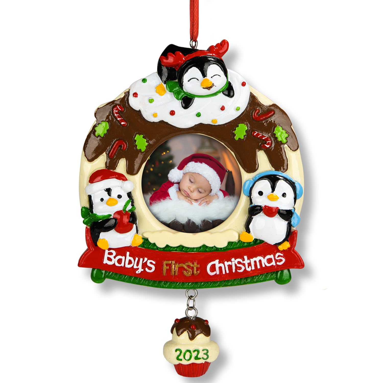 Photo 1 of **PACK OF TWO**
HERZOME Babys First Christmas Picture Frame Ornament 2023 Christmas Photo Ornament for Newborn Cute Baby Christmas Tree Ornament Style2
