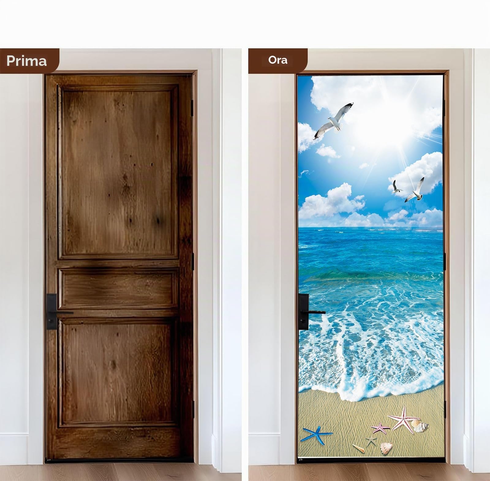 FLFK 3D Spiaggia del sole sull'oceano Adesivi per porte Stacca e attacca 85x215cm(Set di 2 fogli)- Carta da parati autoadesiva per pareti e porte poster per la camera da letto