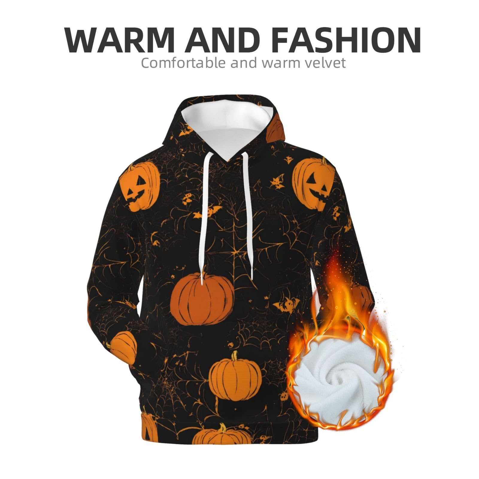 Męska bluza z kapturem z nadrukiem dyni na Halloween, casualowa grafika z nadrukiem bluzy z kapturem z kieszenią