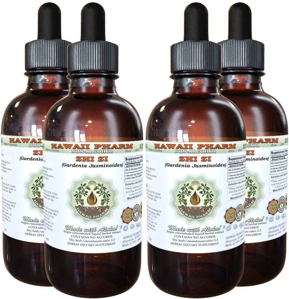 Hawaii Pharm Zhi Zi Alcohol-Free Liquid Extract, Zhi Zi, Gardenia (Gardenia Jasminoides) Fruit Glycerite Natural Herbal Supplement, USA 4 fl.oz