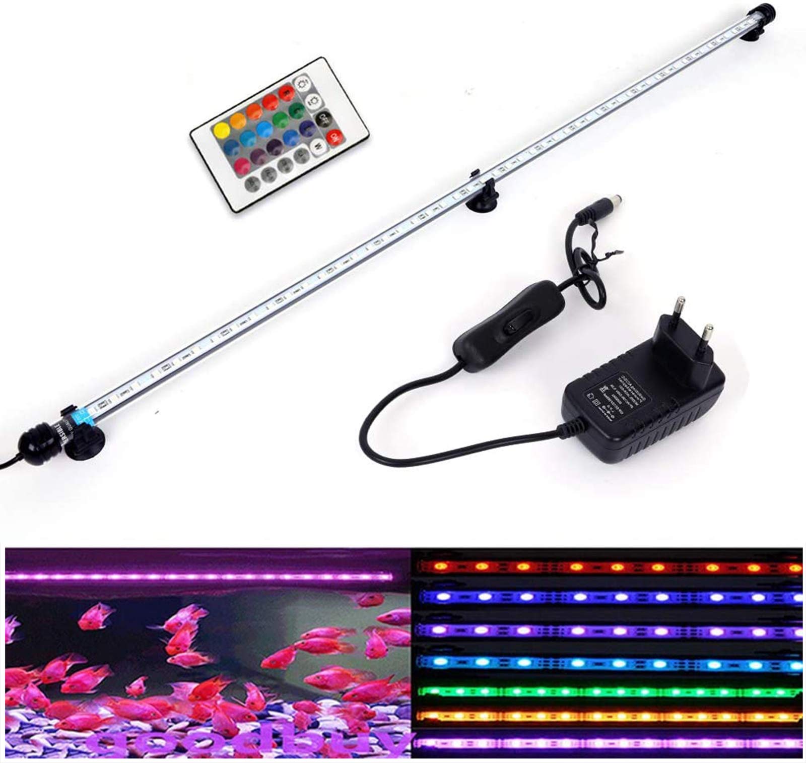 SolarNovo LED Luz de acuario Iluminación subacuática Cubierta ligera superior Lámpara impermeable para tanque de peces con control remoto Cambio (Azul & blanco, 1.8 * 18cm) — view 12