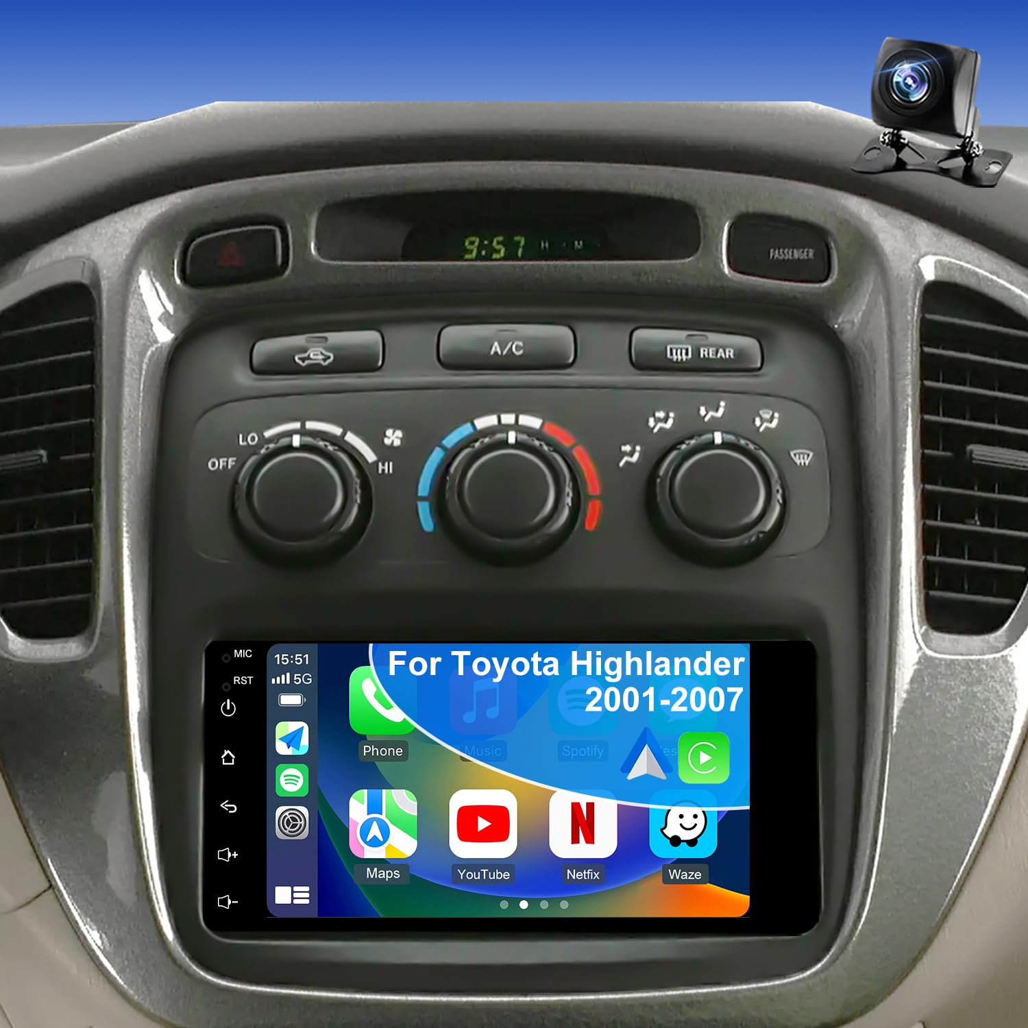 Photo 1 of 5GWifi Upgrade Car Radio for Toyota 4Runner 2003-2009, Tundra 2003-2006, Highlander 2001-2007, Camry 2002-2006, FJ Cruiser 2007-2014, 7inch Touchscreen Stereo GPS Wireless Carplay Android Auto Camera