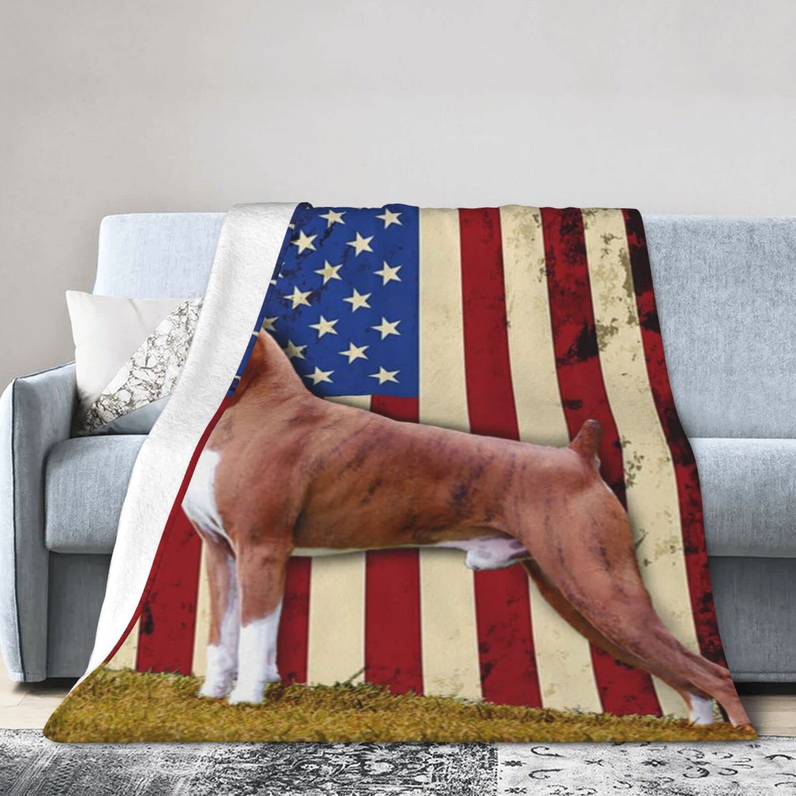 Lsjuee Flannel Fleece Blanket 60"X50" Boxer American Us Bed Throw Blanket Weighted Ultra-Soft Travel Winter Blankets for Couple Keep Warm