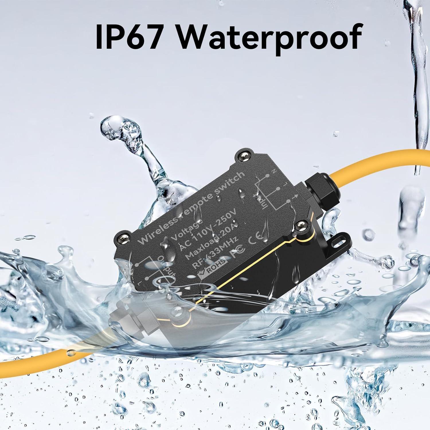 AC110-250V 20A Waterproof Remote Control Switch Socket Suit,164ft Remote Control,Outdoor Weatherproof Multi-Functional Socket Switch,Suitable for Vacuum Cleaners,Water Pumps,Lighting Fixtures
