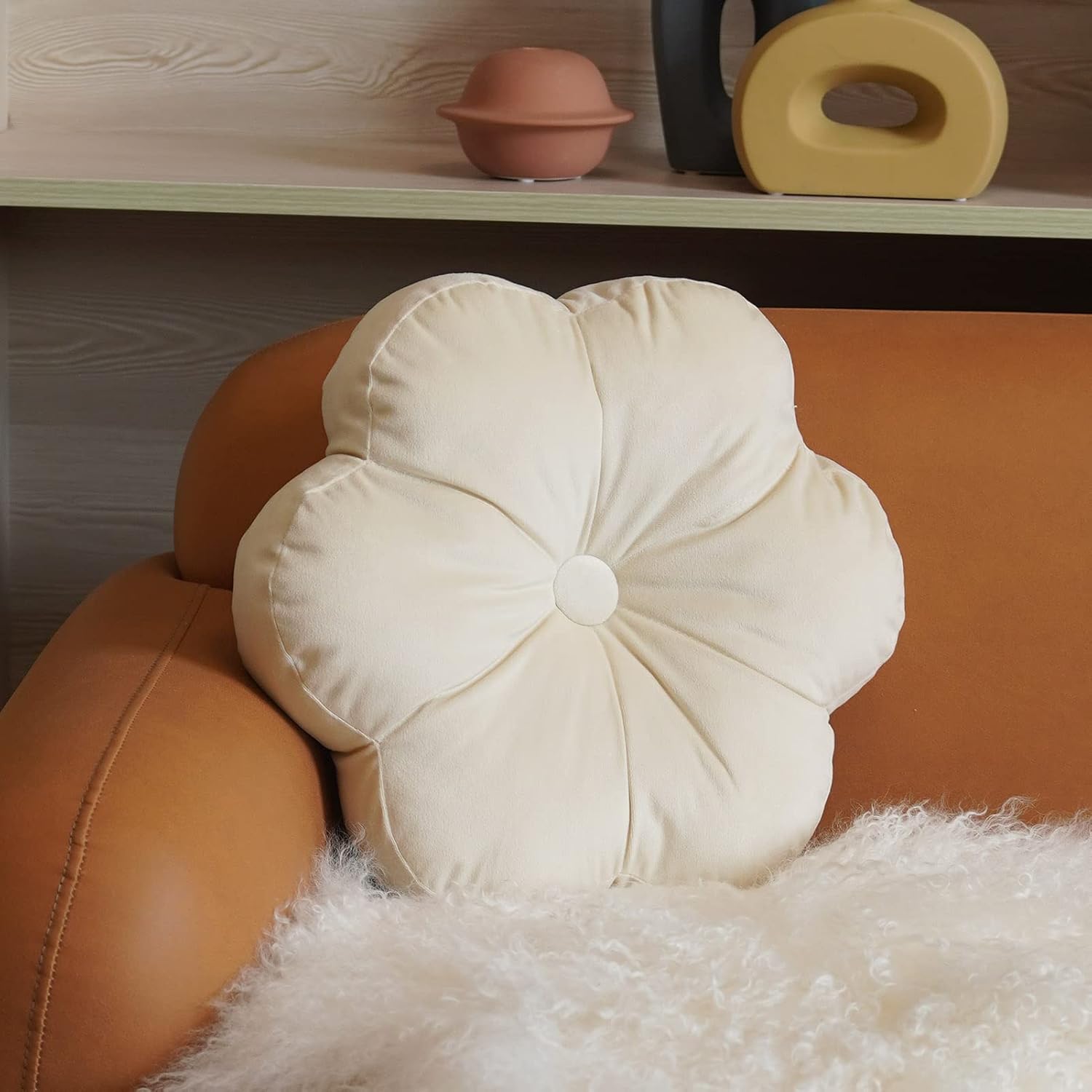 ARTMAGIC Flower Shaped Velvet Decorative Throw Pillow Cushion Ultra Soft Cute Floor Pillow for Couch Bed Sofa, White, 16x16 inch - Image 7