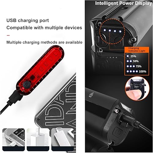 Miniatura 4 de Juego de luces de bicicleta para montar por la noche, juego de faros delanteros de bicicleta recargables brillantes de haz alto y bajo, luz LED USB