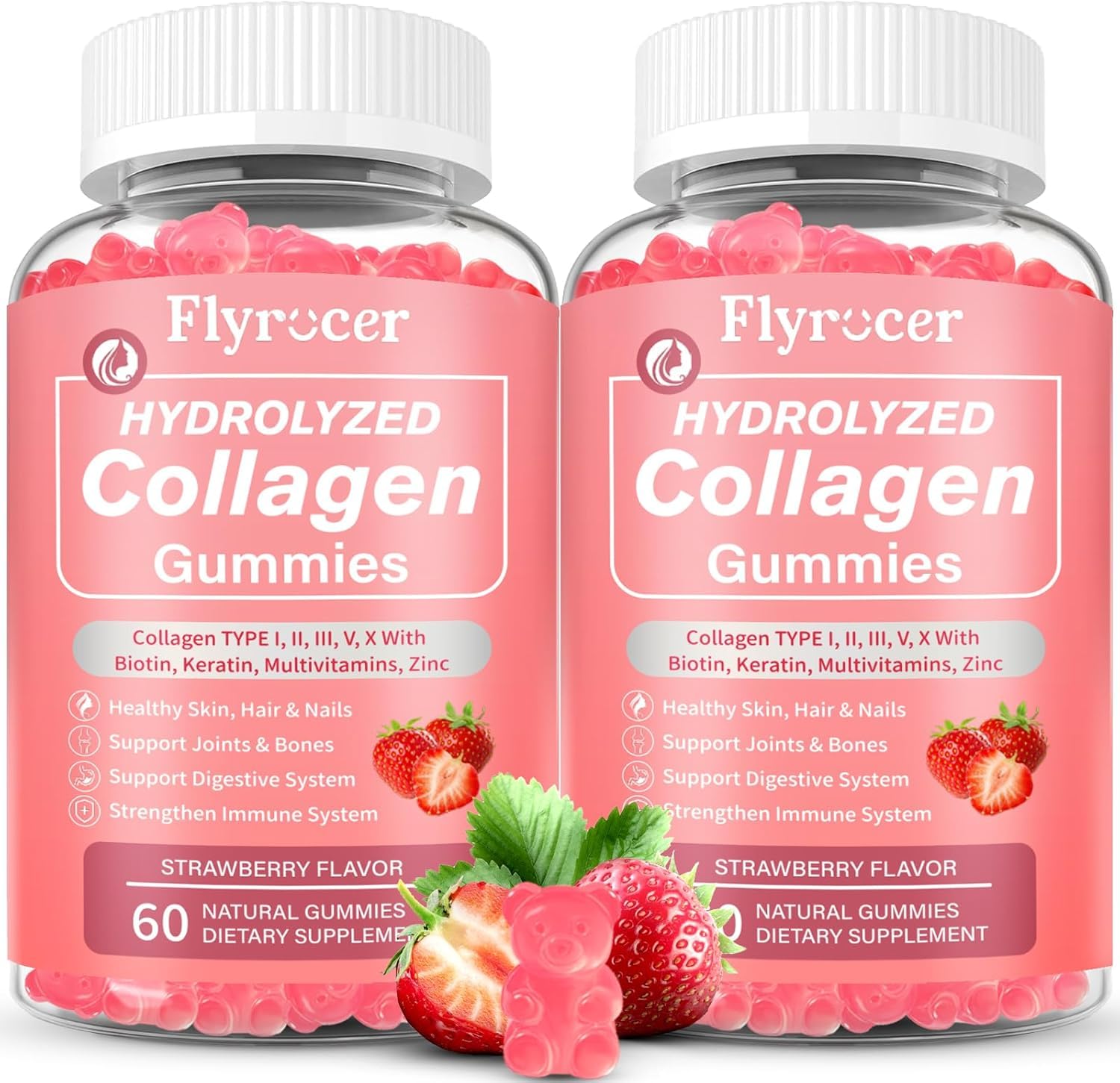 2 Pack Hydrolyzed Collagen Gummies for Women Men Women Over 50 Collagen Peptides Type I II III V