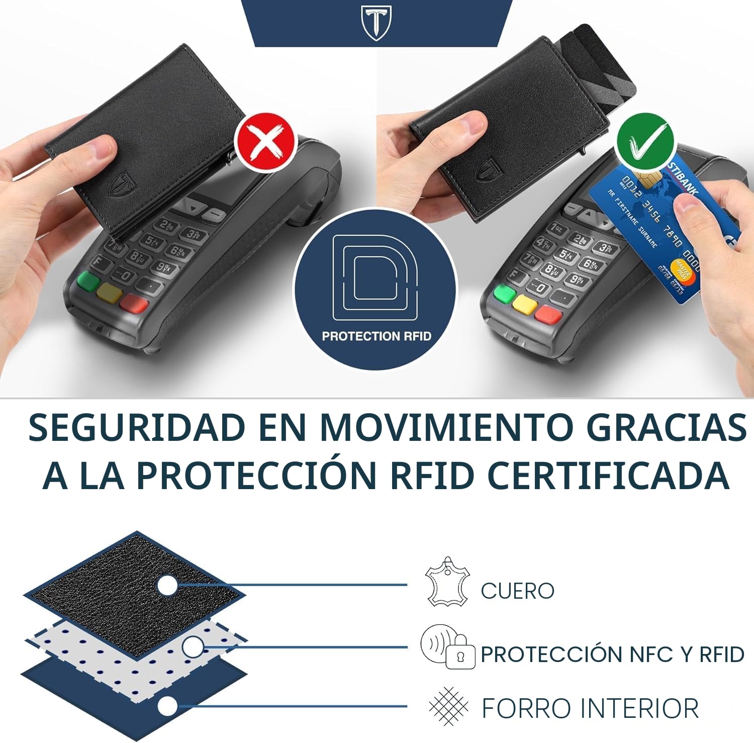 TEEHON Cartera Hombre Cuero Tarjetero Bloqueo RFID Pequeño Crédito Billetes Monedas Caja Regalo