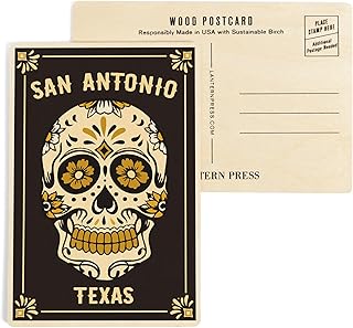 San Antonio, Texas, Day of the Dead, Sugar Skull and Flower Pattern (Black and Gold) (4x6 Birch Wood Postcards, 2-Pack Stationary, Rustic Home Wall Decor)