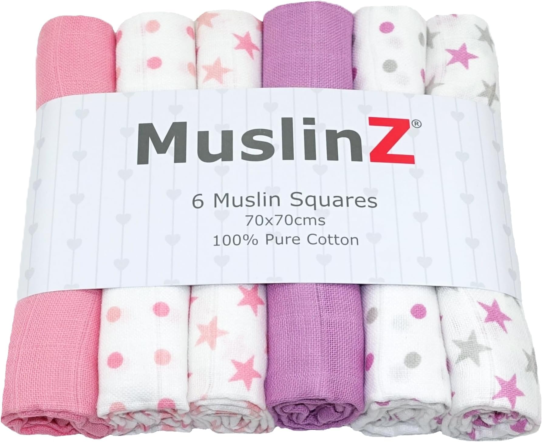 Muslin Squares - Muslin Cloths for Baby - Baby Burp Cloths - 6 Pack Muslins - Large 70cm - Cotton - Absorbent & Breathable - Multi Use Newborn Cloths (Bright Pink And Violet Mix)