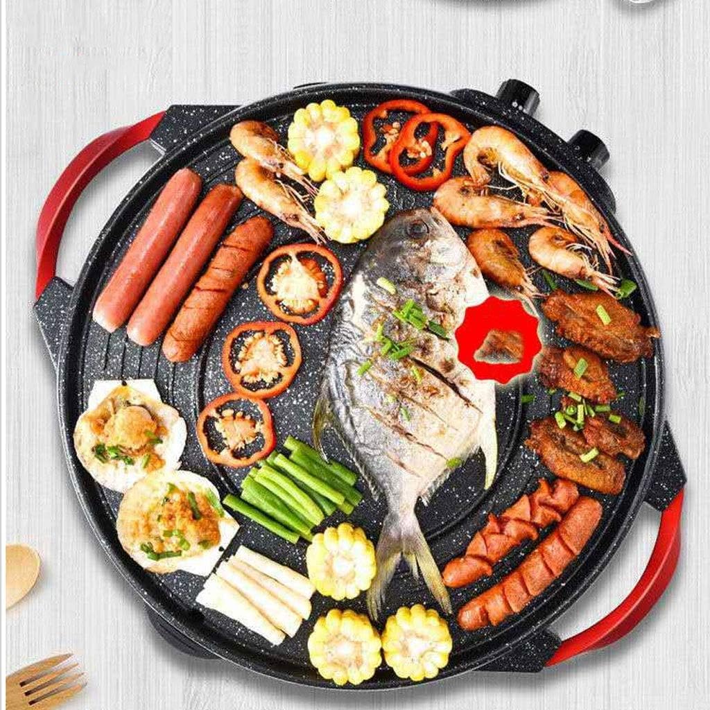 Electric Grill with Hot Pot, Non-stick Coating Surface, with Glass Lid Round