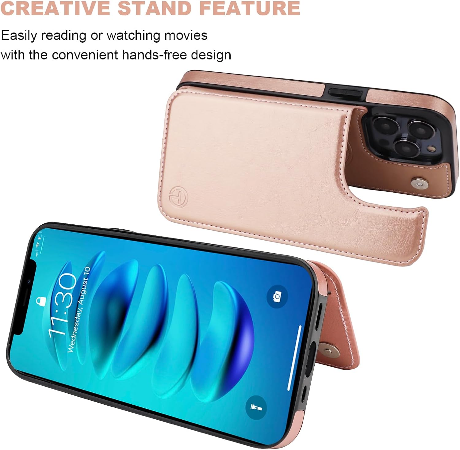 ONETOP Compatible with Magsafe for iPhone 14 Pro Max Wallet Case with Card Holder, PU Leather Kickstand RFID Blocking Case, Double Magnetic Clasp and Durable Shockproof Cover 6.7 Inch (Rose Gold)