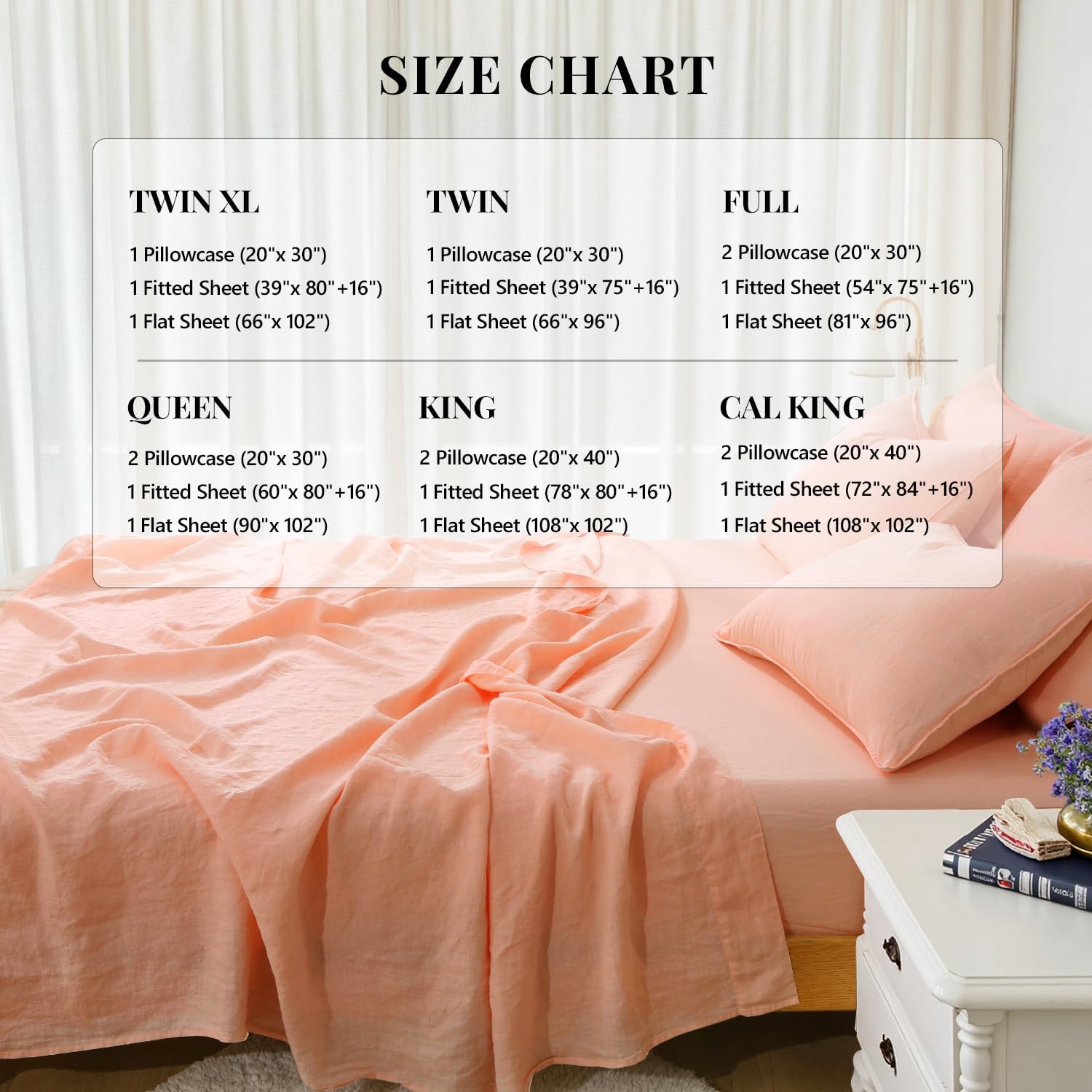 S VICTORY SYMBOL 100% Organic Linen Sheet Sets Full,Washed French Flax Bedding Set 4 Pieces(2 Pillowcases,1 Fitted Sheet,1 Flat Sheet),16inch Deep Pocket Linen Bed Sheets,Peach Pink