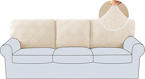 H.VERSAILTEX Fundas de cojín jacquard de alta elasticidad para sofá de 3 cojines, protector de muebles de elastano, antideslizante, fundas gruesas y
