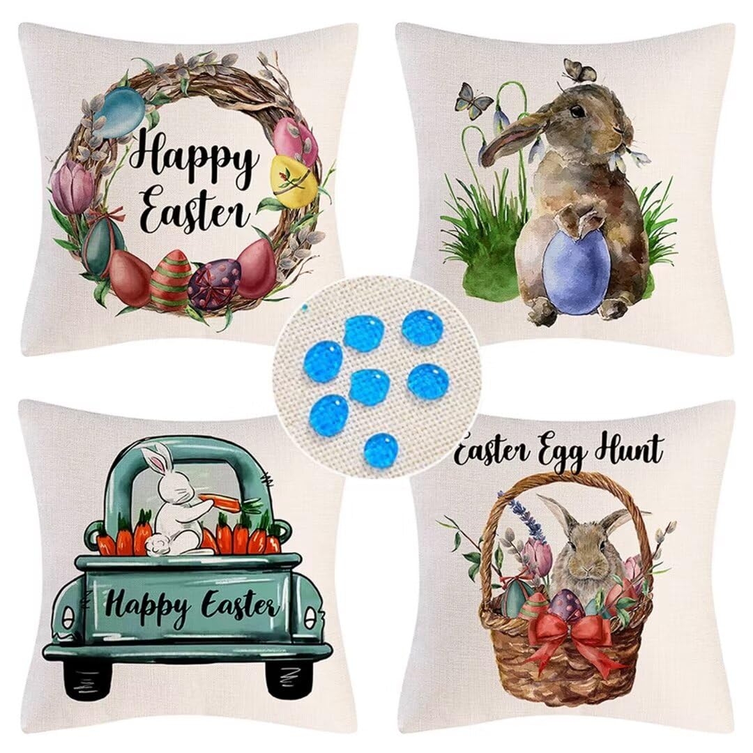 Cuscino per Divano 75x75cm/29x29in 4 Pack Fodere per Cuscini Impermeabili Pasqua Fodera per Cuscino Decorativo Copricuscini in Lino per Divano Casa Esterni Interni Fodere Cuscino Esterno ZC-191