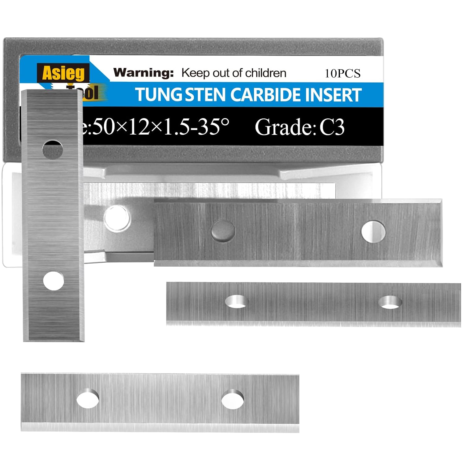 Asieg Tool 50x 12 x 1.5mm 2 inch Carbide Inserts Cutter Blades Paint Scraper 2 Edges for Woodworking Surfacing Groove Helical Planer Cutter Heads and Hand Hold Scraper 10pcs