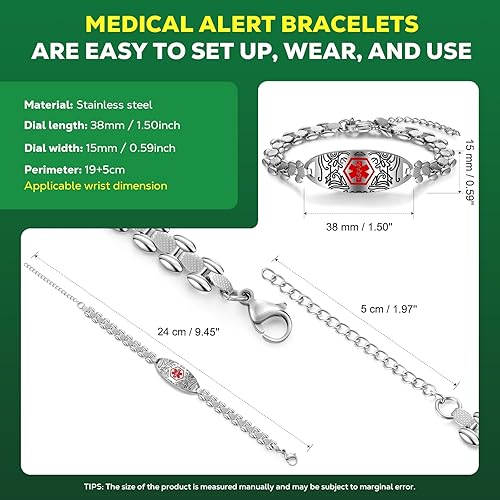 Miniatura 3 de Pulseras médicas mejoradas para hombres y mujeres con código QR, pulseras de identificación de alerta médica, pulsera de acero de titanio que se