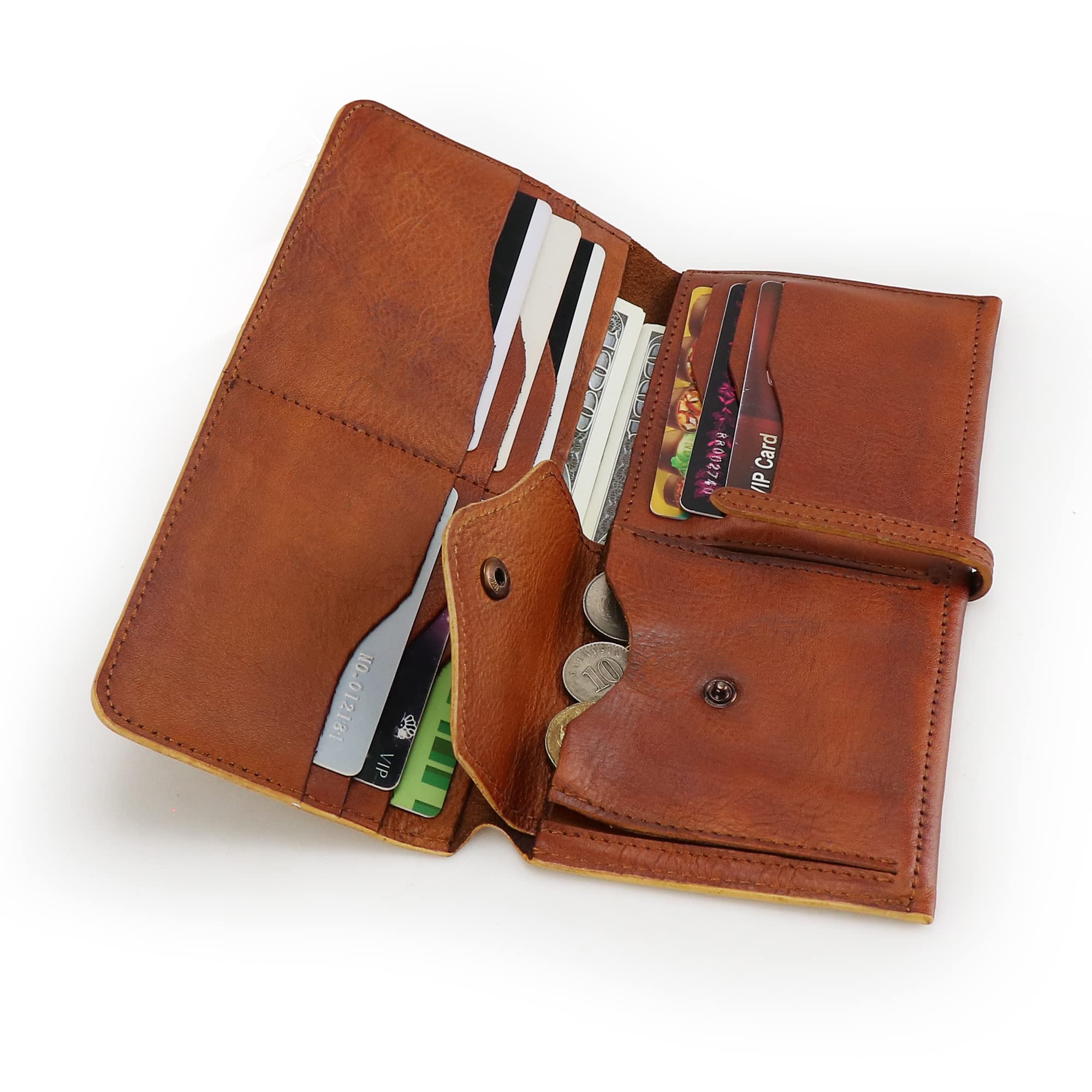 LETEULO Geldbörse Damen Echt Leder Gross Geldbeute Karten Organizer Geldbeutel Lang Portemonnaie Frauen Portmonee Damen Brieftaschen Braun