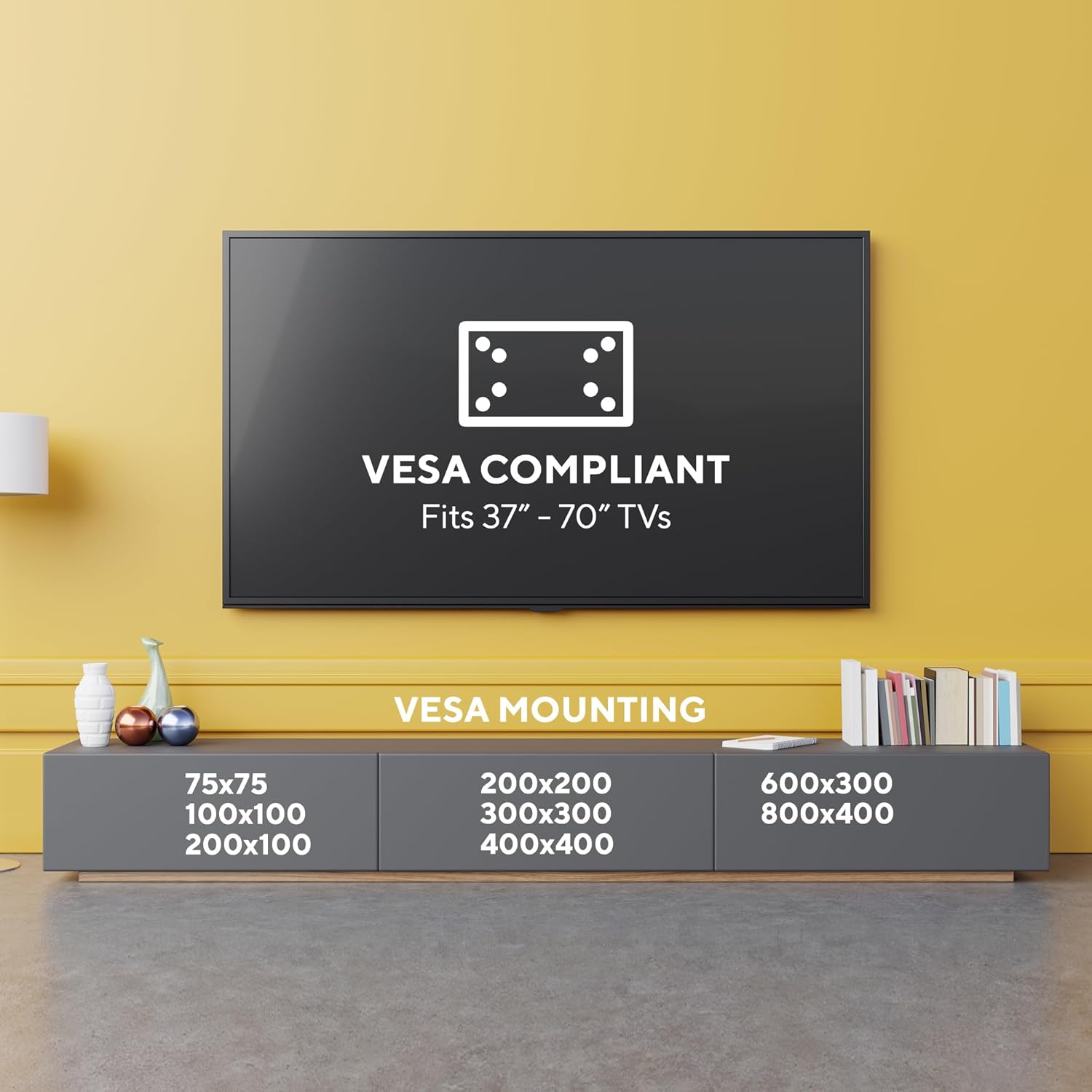 Image showing four black TV screens stacked, with text 'HOLDS 4X MAXIMUM LOAD CAPACITY' and '88 LB WEIGHT LIMIT', indicating the mount's strength and UL certification.