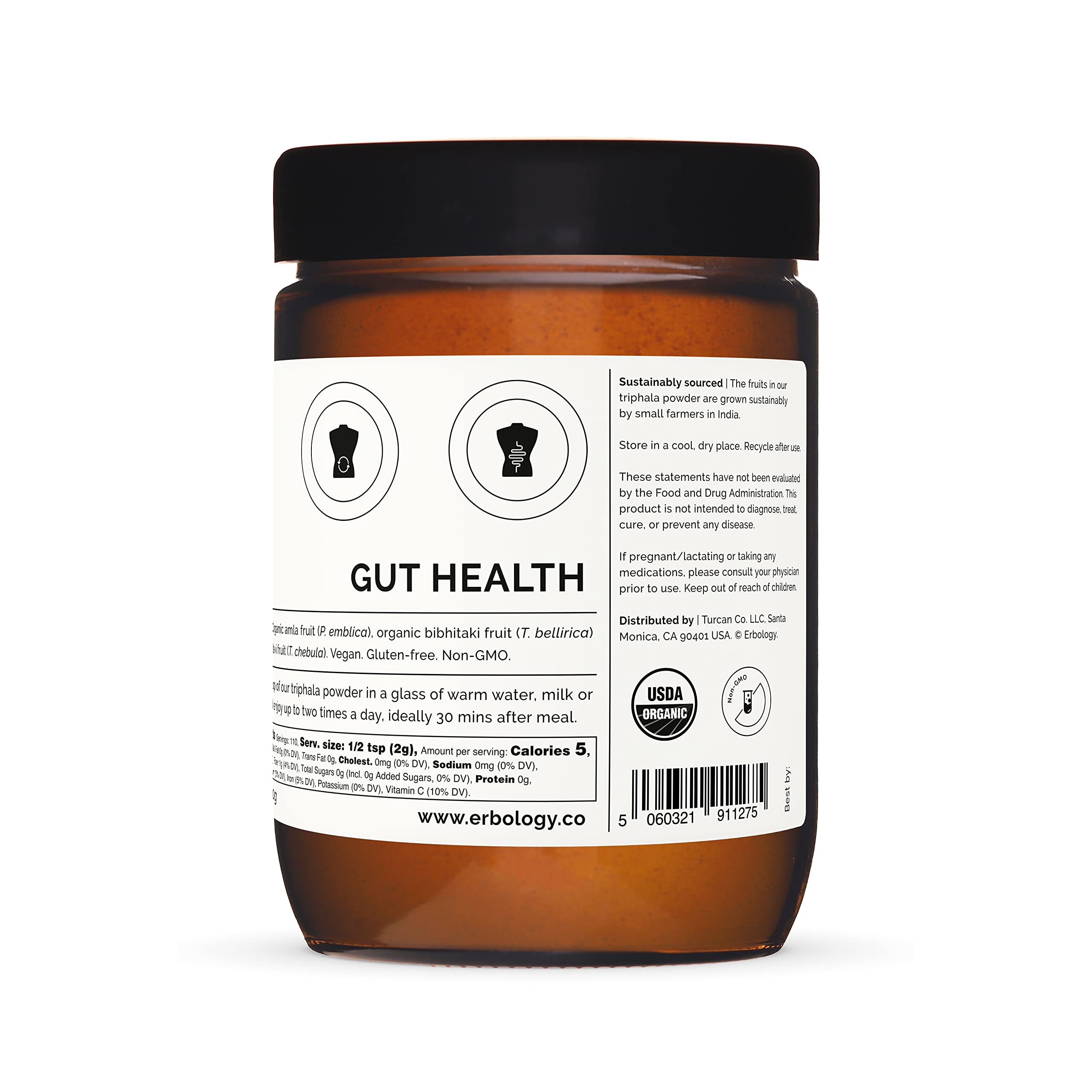 Triphala in polvere 100% biologica, 90 g, 45 porzioni, miscela ayurvedica di amla, haritaki e bibhitaki, salute intestinale, direttamente dalla fattoria in India, cruda, vegana e senza glutine, non
