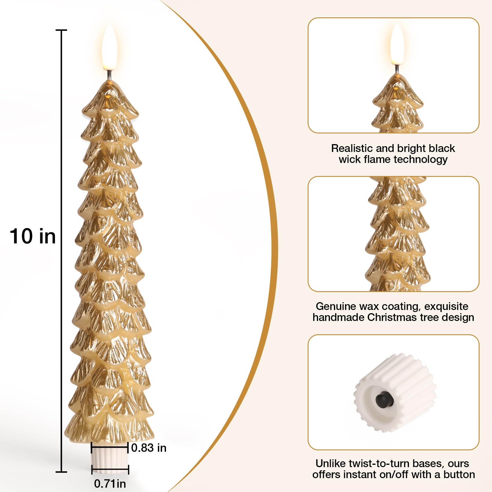 Eywamage Candele natalizie senza fiamma, con telecomando, in vera cera, a LED, set da 4