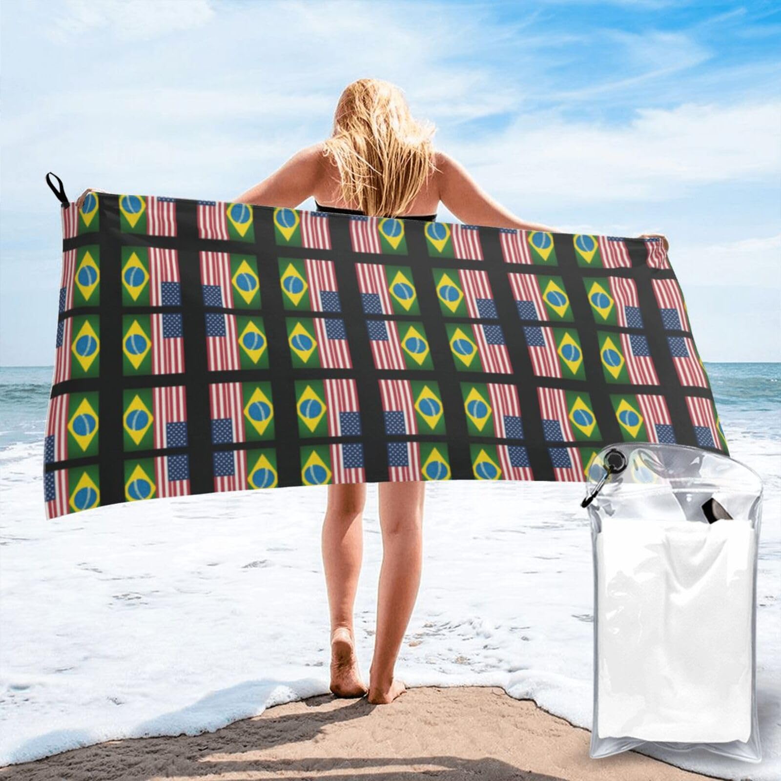 FHIZOAL United States Brazil Quick Dry Towel Microfibre Towel Super Absorbent Ultra Compact Gym Sports Beach Camping Travel