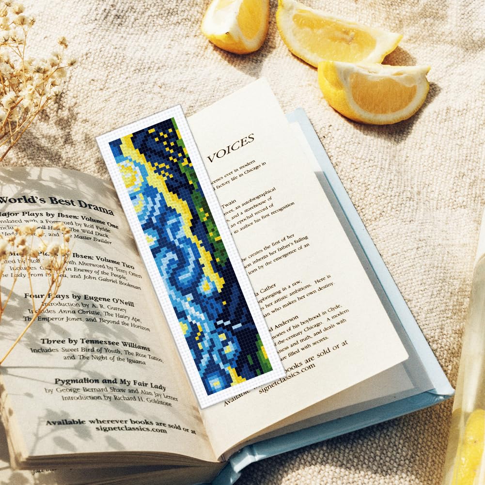 ORIGACHKit di 6 segnalibri a punto croce per principianti e adulti, fai da te per amanti dei libri con cielo notturno vorticoso, con istruzioni per principianti